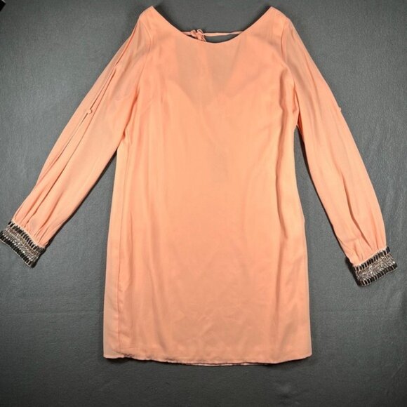 New With Tags Francesca's Peach Long Sleeve Embellished Cuff Mini Dress Size M - Picture 1 of 14